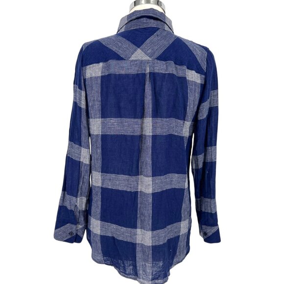 Rails Charli Linen Blend Button-Down Shirt Patriot Blue White Size Small - Picture 7 of 12